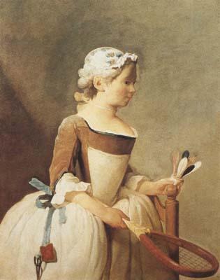 Jean Baptiste Simeon Chardin Girl with a Racquet and Shuttlecock (mk08) Sweden oil painting art